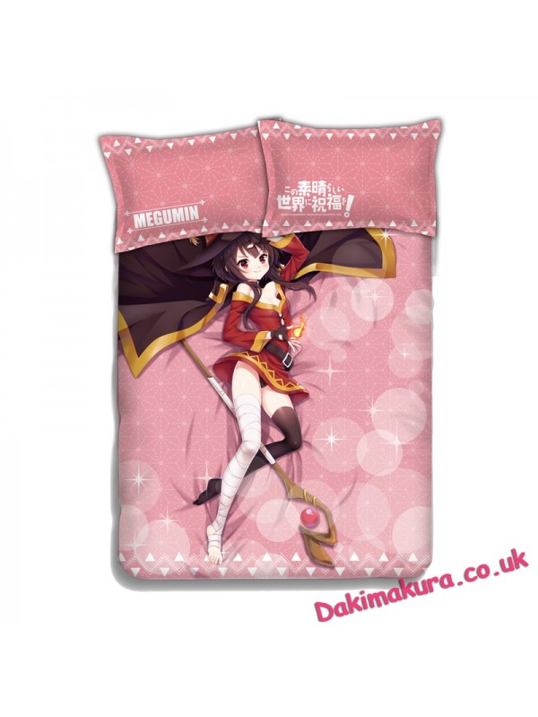 Megumi - KonoSuba Anime 4 Pieces Bedding Sets,Bed Sheet Duvet Cover with Pillow Covers