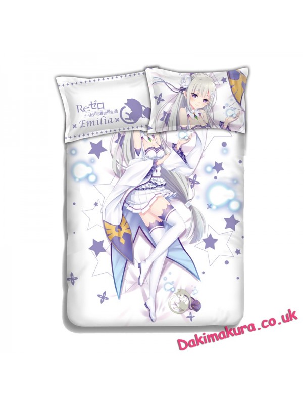 Emilia - Re Zero Anime 4 Pieces Bedding Sets,Bed Sheet Duvet Cover with Pillow Covers