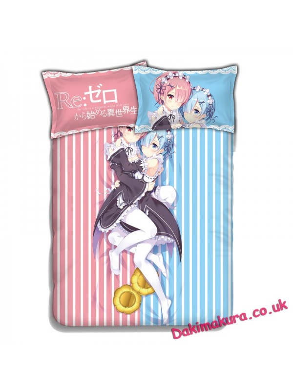 Rem and Ram - Re Zero Anime Bed Blanket Duvet Cover with Pillow Covers