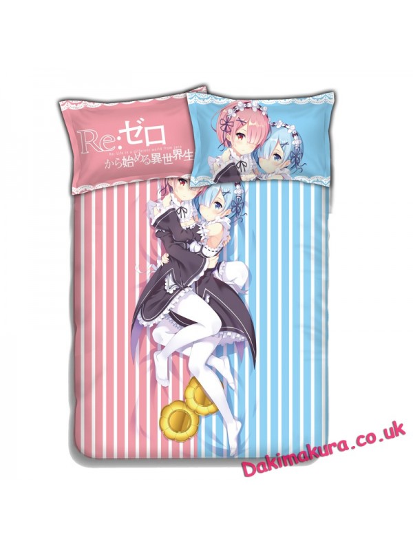 Rem and Ram - Re Zero Anime Bed Blanket Duvet Cover with Pillow Covers