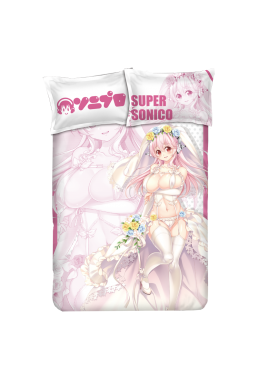 Super Sonico Anime 4 Pieces Bedding Sets,Bed Sheet Duvet Cover with Pillow Covers