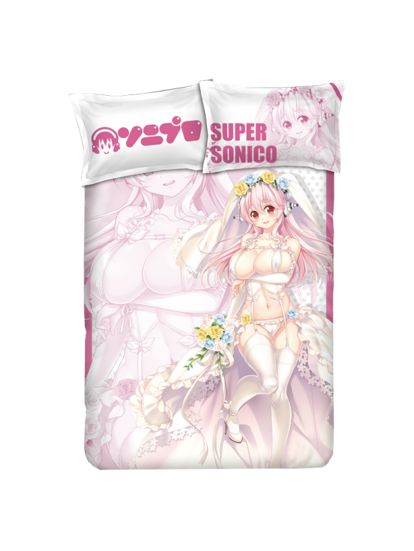 Super Sonico Anime 4 Pieces Bedding Sets,Bed Sheet Duvet Cover with Pillow Covers