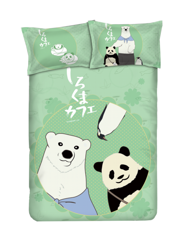 Panda - Shirokuma CafeGreen Anime Bed Sheet Duvet Cover with Pillow Covers