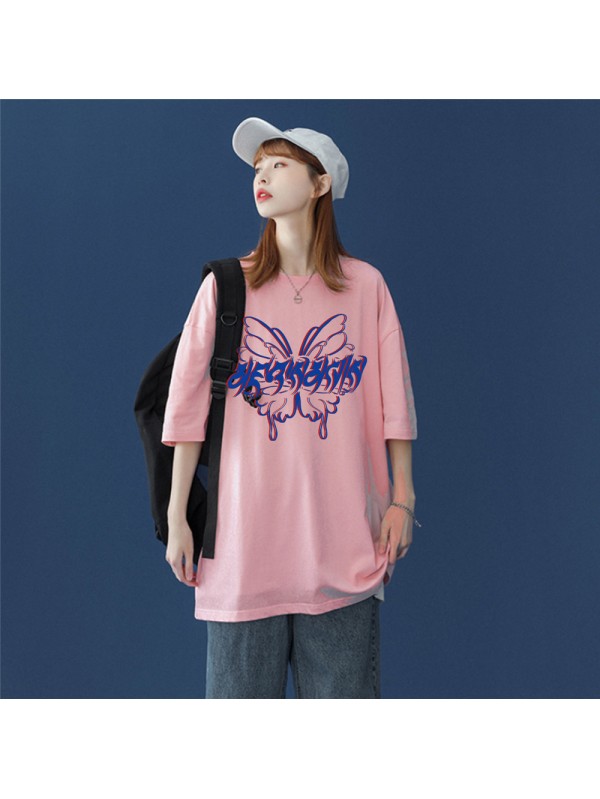 Butterfly Pink Unisex Mens/Womens Short Sleeve T-shirts Fashion Printed Tops Cosplay Costume