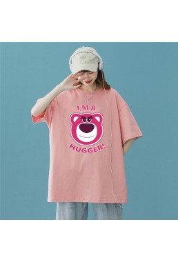 Hugger Bear Pink Unisex Mens/Womens Short Sleeve T-shirts Fashion Printed Tops Cosplay Costume