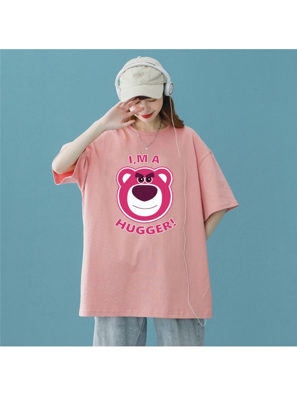 Hugger Bear Pink Unisex Mens/Womens Short Sleeve T-shirts Fashion Printed Tops Cosplay Costume