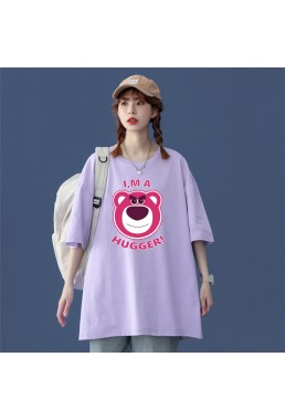 Hugger Bear Purple Unisex Mens/Womens Short Sleeve T-shirts Fashion Printed Tops Cosplay Costume