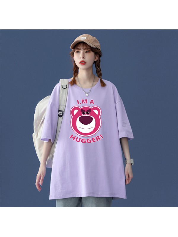 Hugger Bear Purple Unisex Mens/Womens Short Sleeve T-shirts Fashion Printed Tops Cosplay Costume