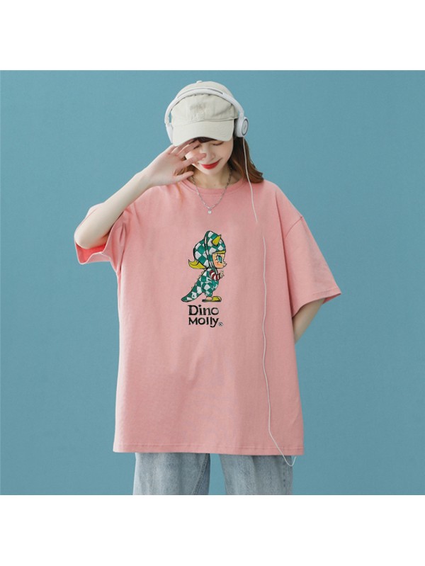 Dino Moily Pink Unisex Mens/Womens Short Sleeve T-shirts Fashion Printed Tops Cosplay Costume