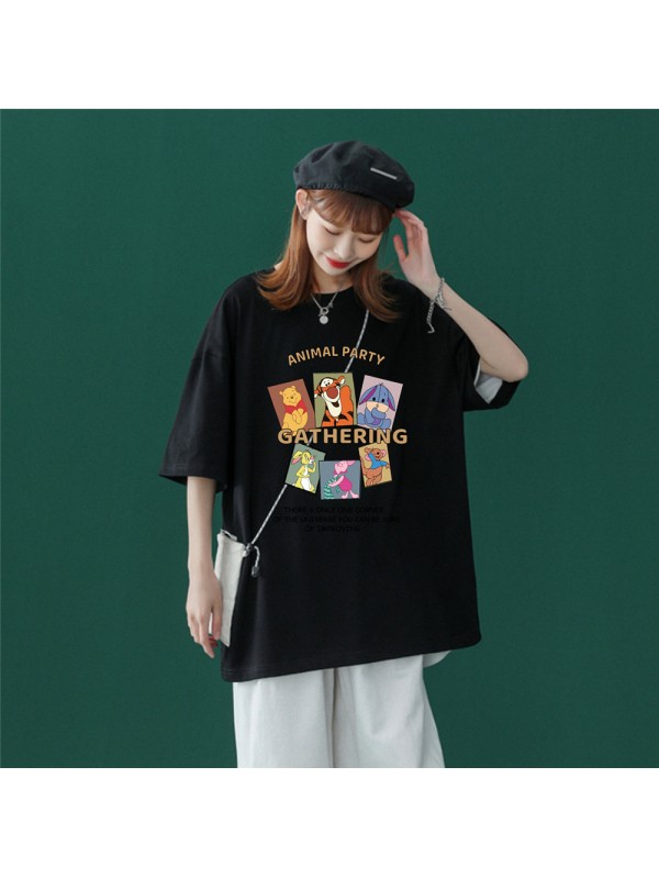 My Friends Tigger Pooh Black Unisex Mens/Womens Short Sleeve T-shirts Fashion Printed Tops Cosplay Costume