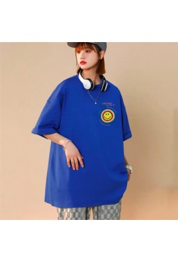 Sun Smiley Face Blue Unisex Mens/Womens Short Sleeve T-shirts Fashion Printed Tops Cosplay Costume