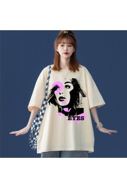 Fashion Girl Beige Unisex Mens/Womens Short Sleeve T-shirts Fashion Printed Tops Cosplay Costume