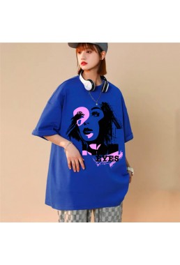 Fashion Girl Blue Unisex Mens/Womens Short Sleeve T-shirts Fashion Printed Tops Cosplay Costume