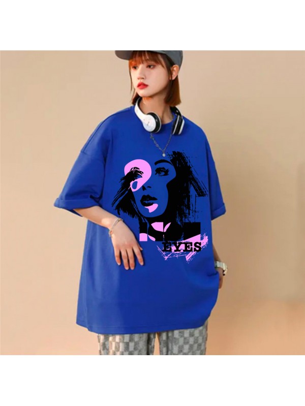 Fashion Girl Blue Unisex Mens/Womens Short Sleeve T-shirts Fashion Printed Tops Cosplay Costume