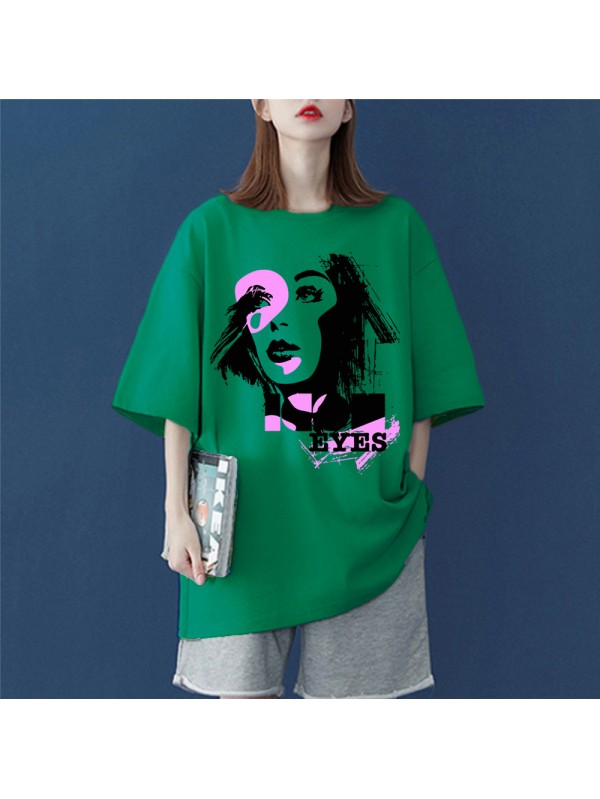Fashion Girl Green Unisex Mens/Womens Short Sleeve T-shirts Fashion Printed Tops Cosplay Costume