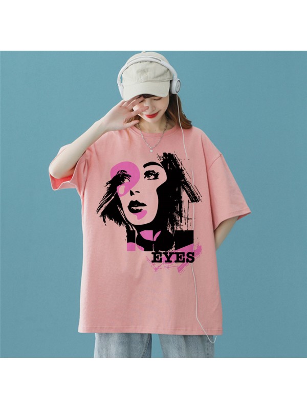 Fashion Girl Pink Unisex Mens/Womens Short Sleeve T-shirts Fashion Printed Tops Cosplay Costume