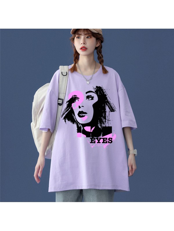 Fashion Girl Purple Unisex Mens/Womens Short Sleeve T-shirts Fashion Printed Tops Cosplay Costume