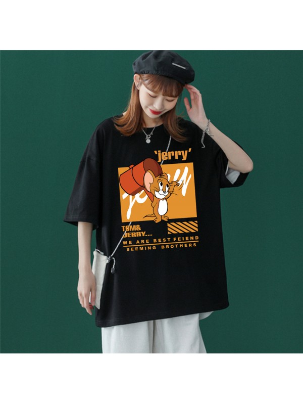 Cute Jerry black Unisex Mens/Womens Short Sleeve T-shirts Fashion Printed Tops Cosplay Costume