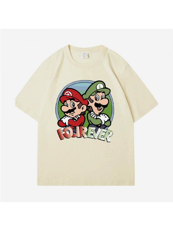 Mario beige Unisex Mens/Womens Short Sleeve T-shirts Fashion Printed Tops Cosplay Costume