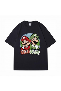 Mario black Unisex Mens/Womens Short Sleeve T-shirts Fashion Printed Tops Cosplay Costume