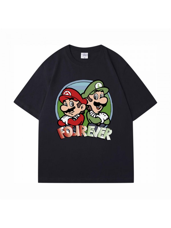 Mario black Unisex Mens/Womens Short Sleeve T-shirts Fashion Printed Tops Cosplay Costume