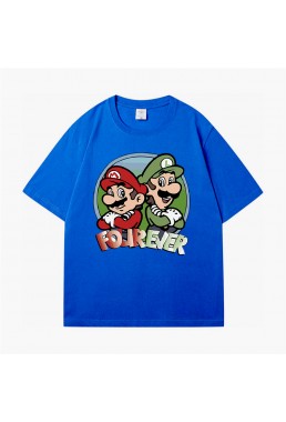 Mario sky blue Unisex Mens/Womens Short Sleeve T-shirts Fashion Printed Tops Cosplay Costume