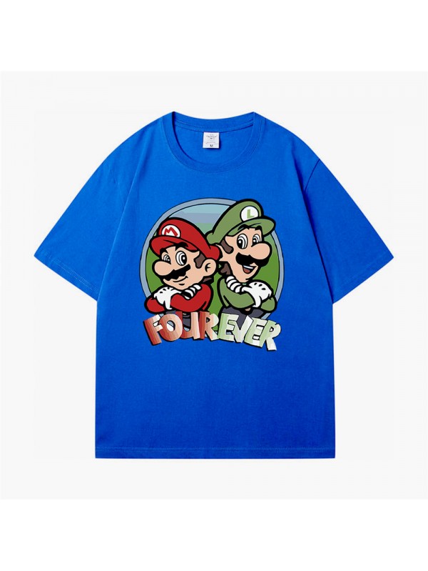Mario sky blue Unisex Mens/Womens Short Sleeve T-shirts Fashion Printed Tops Cosplay Costume