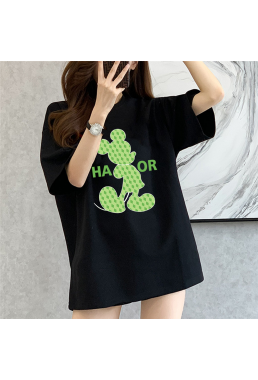 Green Mickey black Unisex Mens/Womens Short Sleeve T-shirts Fashion Printed Tops Cosplay Costume