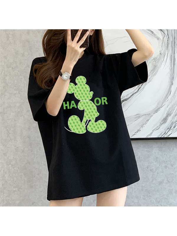 Green Mickey black Unisex Mens/Womens Short Sleeve T-shirts Fashion Printed Tops Cosplay Costume