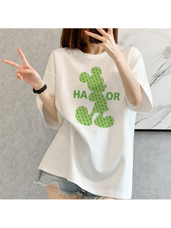 Green Mickey white Unisex Mens/Womens Short Sleeve T-shirts Fashion Printed Tops Cosplay Costume