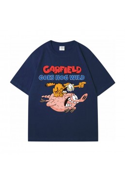 Garfield blue Unisex Mens/Womens Short Sleeve T-shirts Fashion Printed Tops Cosplay Costume