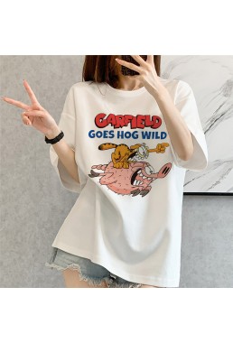 Garfield white Unisex Mens/Womens Short Sleeve T-shirts Fashion Printed Tops Cosplay Costume
