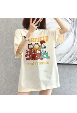 Garfield beige Unisex Mens/Womens Short Sleeve T-shirts Fashion Printed Tops Cosplay Costume