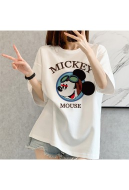 Mickey Mouse white Unisex Mens/Womens Short Sleeve T-shirts Fashion Printed Tops Cosplay Costume