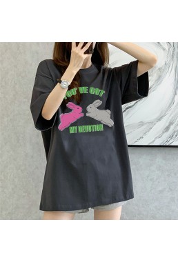 Two Rabbits grey Unisex Mens/Womens Short Sleeve T-shirts Fashion Printed Tops Cosplay Costume