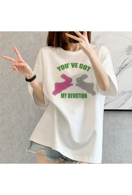 Two Rabbits white Unisex Mens/Womens Short Sleeve T-shirts Fashion Printed Tops Cosplay Costume