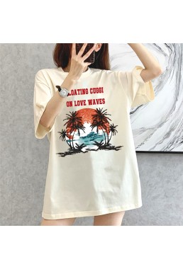 Sunset Coconut Forest beige Unisex Mens/Womens Short Sleeve T-shirts Fashion Printed Tops Cosplay Costume