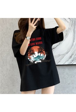 Sunset Coconut Forest black Unisex Mens/Womens Short Sleeve T-shirts Fashion Printed Tops Cosplay Costume