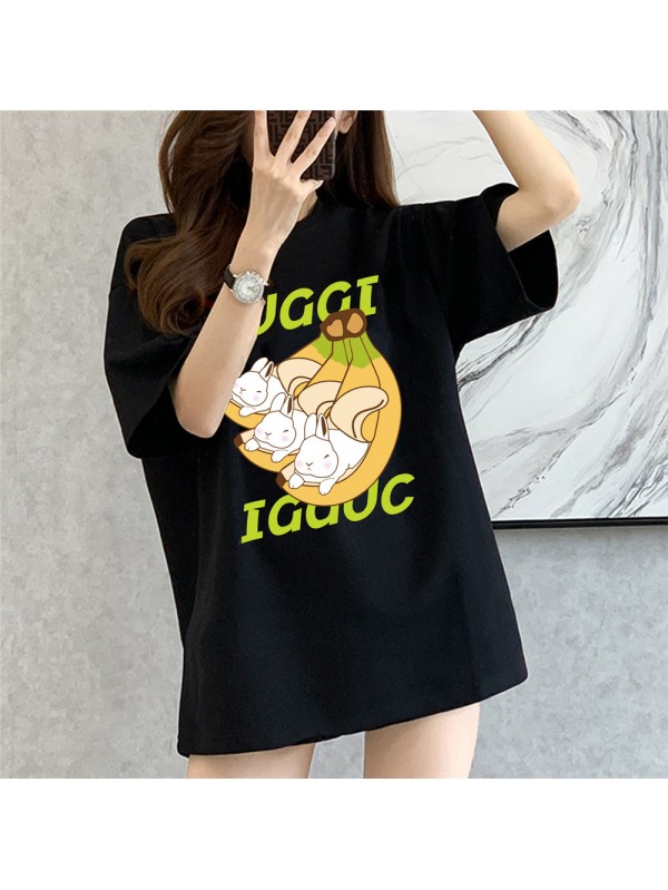 Banana Rabbit black Unisex Mens/Womens Short Sleeve T-shirts Fashion Printed Tops Cosplay Costume