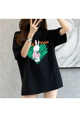 Love Rabbit black Unisex Mens/Womens Short Sleeve T-shirts Fashion Printed Tops Cosplay Costume