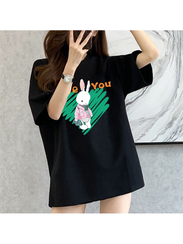 Love Rabbit black Unisex Mens/Womens Short Sleeve T-shirts Fashion Printed Tops Cosplay Costume