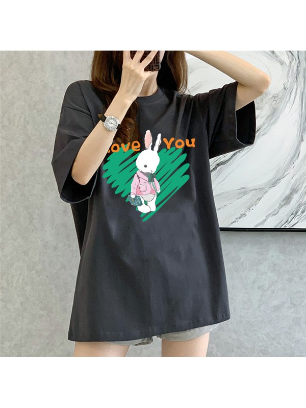 Love Rabbit grey Unisex Mens/Womens Short Sleeve T-shirts Fashion Printed Tops Cosplay Costume