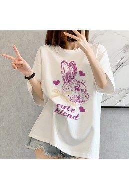 Big Cute Rabbit White Unisex Mens/Womens Short Sleeve T-shirts Fashion Printed Tops Cosplay Costume