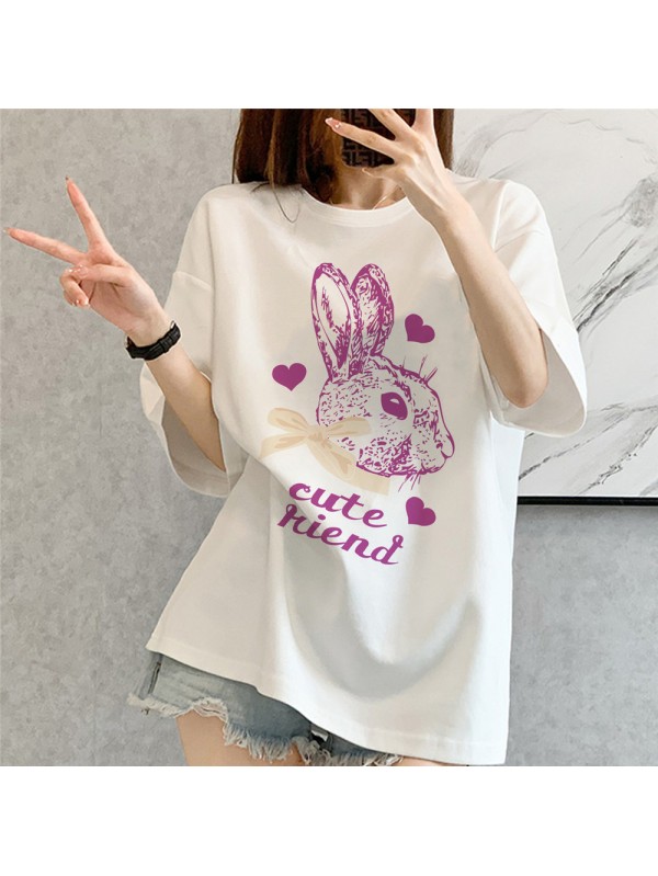 Big Cute Rabbit White Unisex Mens/Womens Short Sleeve T-shirts Fashion Printed Tops Cosplay Costume