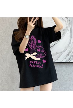 Big Cute Rabbit black Unisex Mens/Womens Short Sleeve T-shirts Fashion Printed Tops Cosplay Costume
