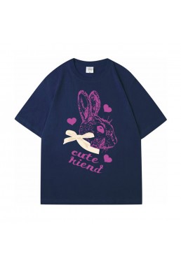 Big Cute Rabbit blue Unisex Mens/Womens Short Sleeve T-shirts Fashion Printed Tops Cosplay Costume