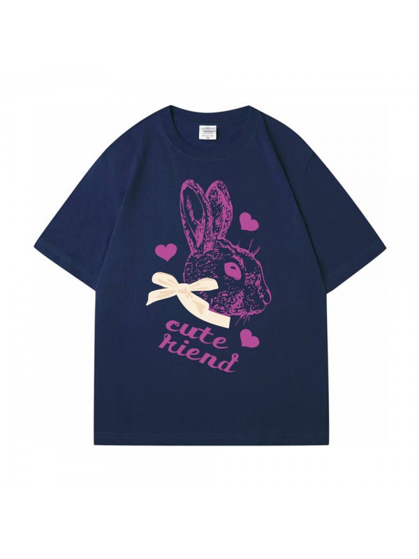 Big Cute Rabbit blue Unisex Mens/Womens Short Sleeve T-shirts Fashion Printed Tops Cosplay Costume