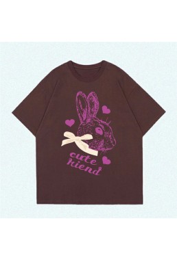 Big Cute Rabbit coffee Unisex Mens/Womens Short Sleeve T-shirts Fashion Printed Tops Cosplay Costume