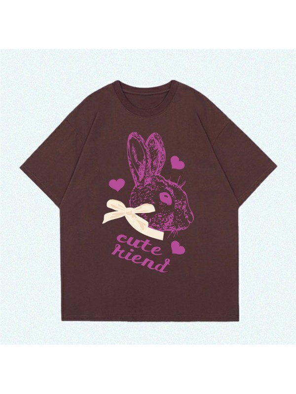Big Cute Rabbit coffee Unisex Mens/Womens Short Sleeve T-shirts Fashion Printed Tops Cosplay Costume