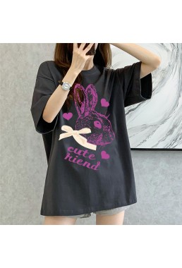 Big Cute Rabbit grey Unisex Mens/Womens Short Sleeve T-shirts Fashion Printed Tops Cosplay Costume